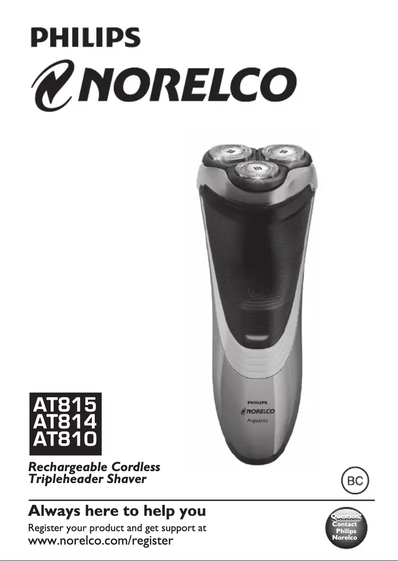 Page n°1 - Manuel utilisateur Philips Norelco PowerTouch AT814