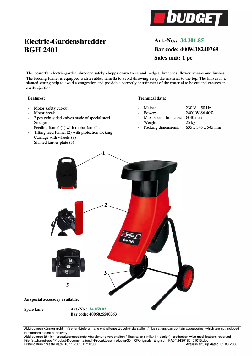 Page n°1 - Manuel utilisateur Budget BGH 2401