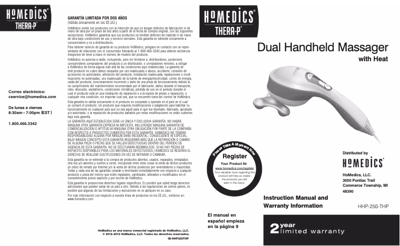 Page 1 de la notice Manuel utilisateur Homedics HHP-250