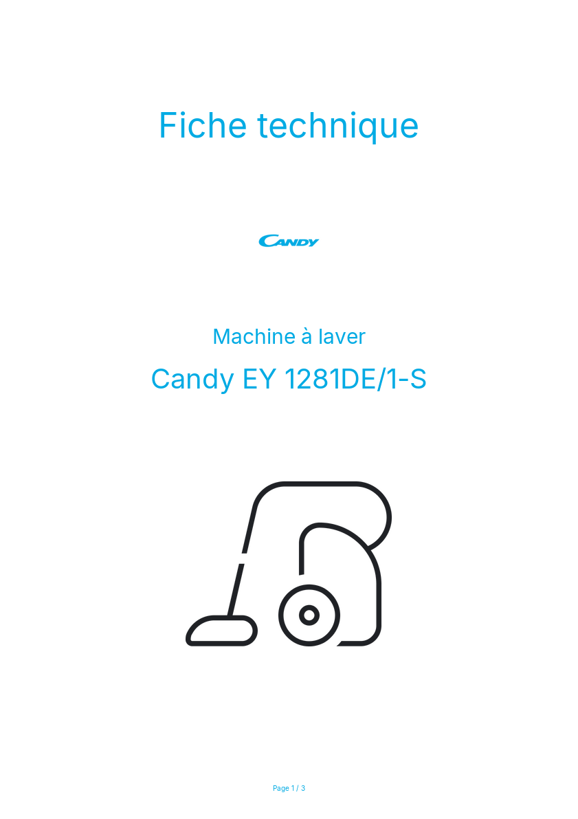 Page n°1 - Fiche technique Candy EY 1281DE/1-S