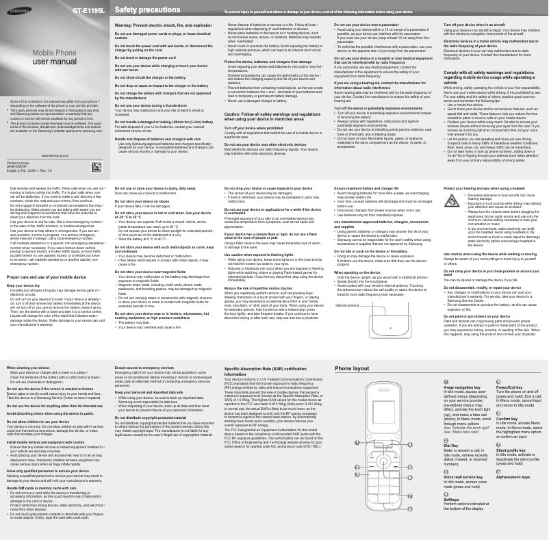 Page n°1 - Manuel utilisateur Samsung GT-E1195L
