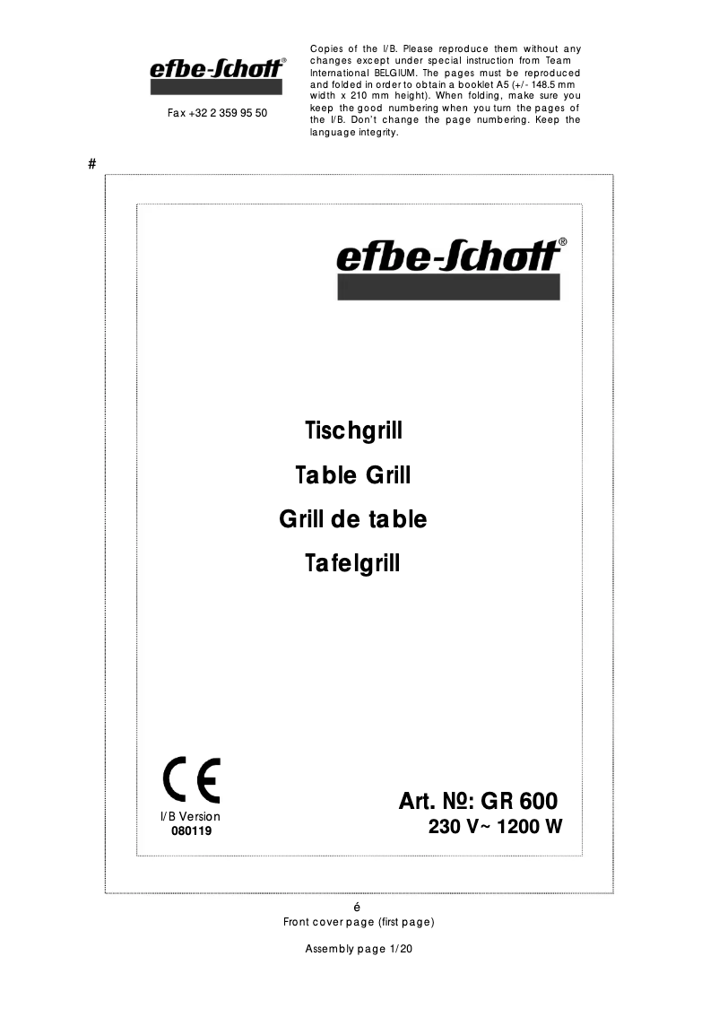 Page 1 de la notice Manuel utilisateur Efbe-Schott GR 600