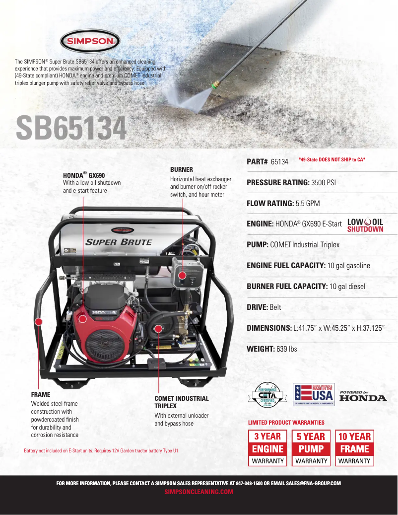 Page 1 de la notice Fiche technique Simpson Super Brute SB65134