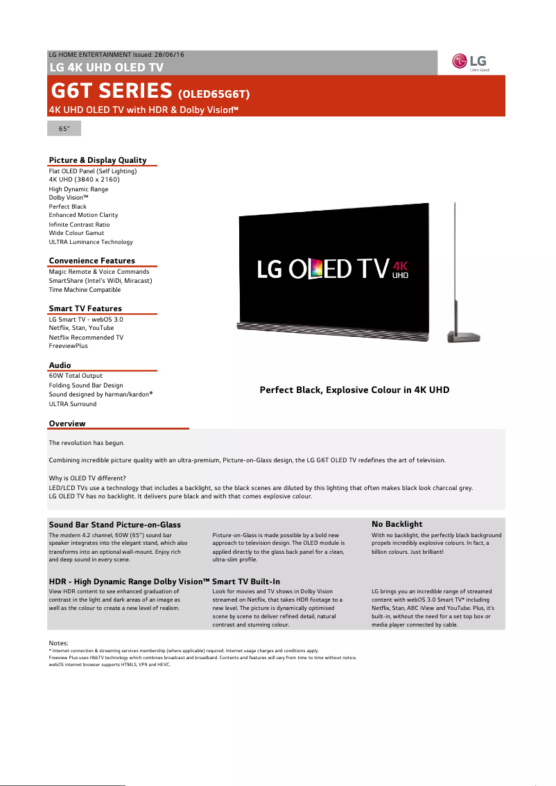 Página 1 del manual Ficha técnica LG OLED65G6T