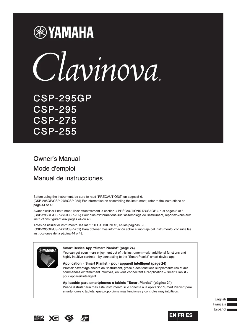 Page 1 de la notice Manuel utilisateur Yamaha Clavinova CSP-295