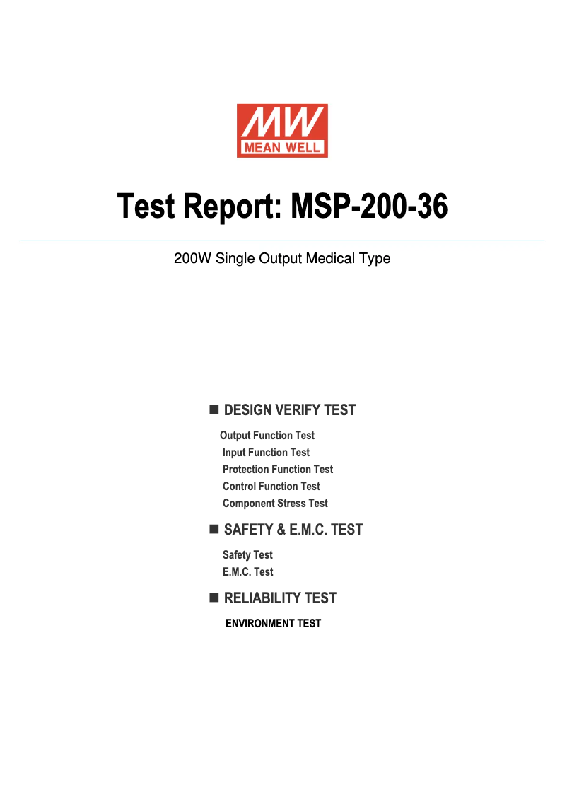 Page 1 of the manual Technical Sheet Mean Well MSP-200-36