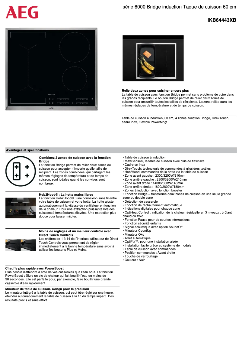 Page 1 de la notice Fiche technique AEG IKB64443XB