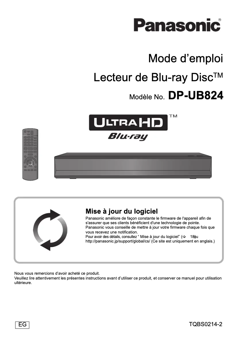 Page 1 de la notice Manuel utilisateur Panasonic DP-UB824