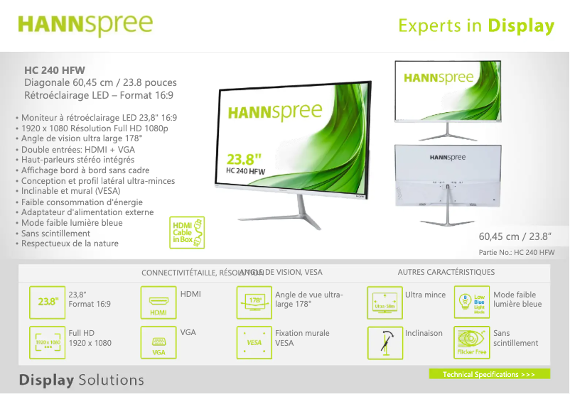 Page 1 de la notice Label énergétique Hannspree HC 240 HFW