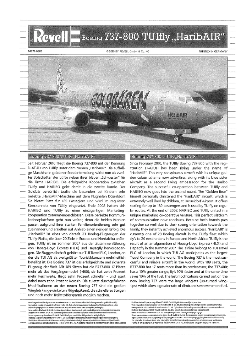 Page n°1 - Manuel utilisateur Revell Boeing 737-800 TUIfly "HaribAIR"