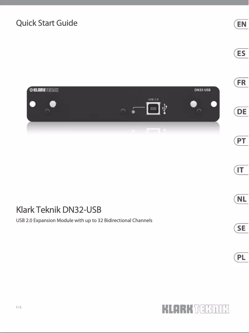 Page 1 de la notice Guide de démarrage rapide Klark Teknik DN32-USB