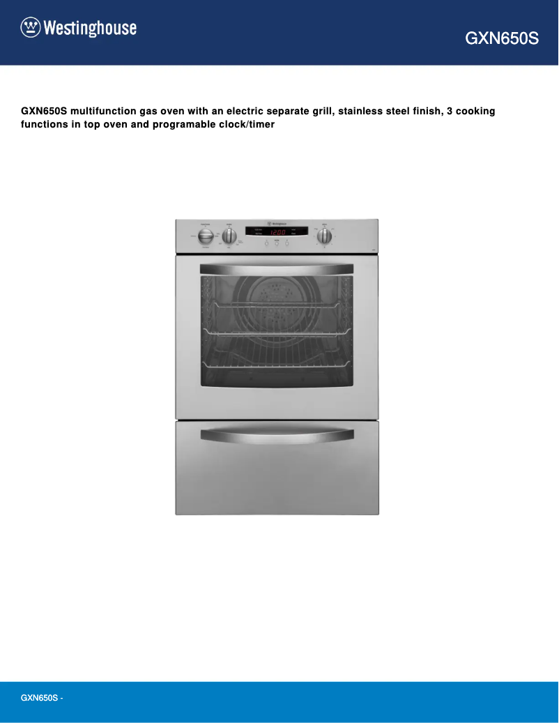 Page n°1 - Manuel utilisateur Westinghouse GXN650S