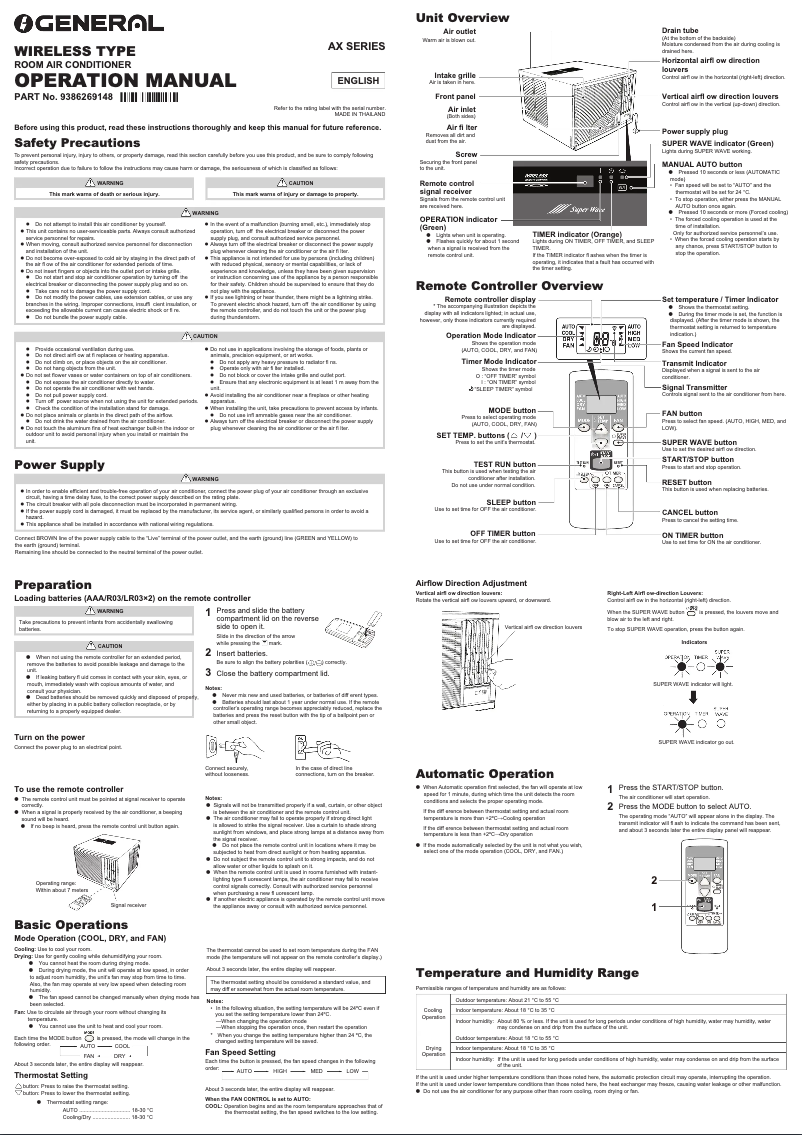 Page 1 de la notice Manuel utilisateur Fujitsu AXGT18FHTC-B
