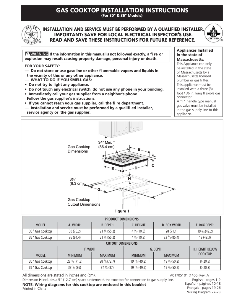 Page 1 de la notice Guide d'installation Frigidaire FGGC3047QB