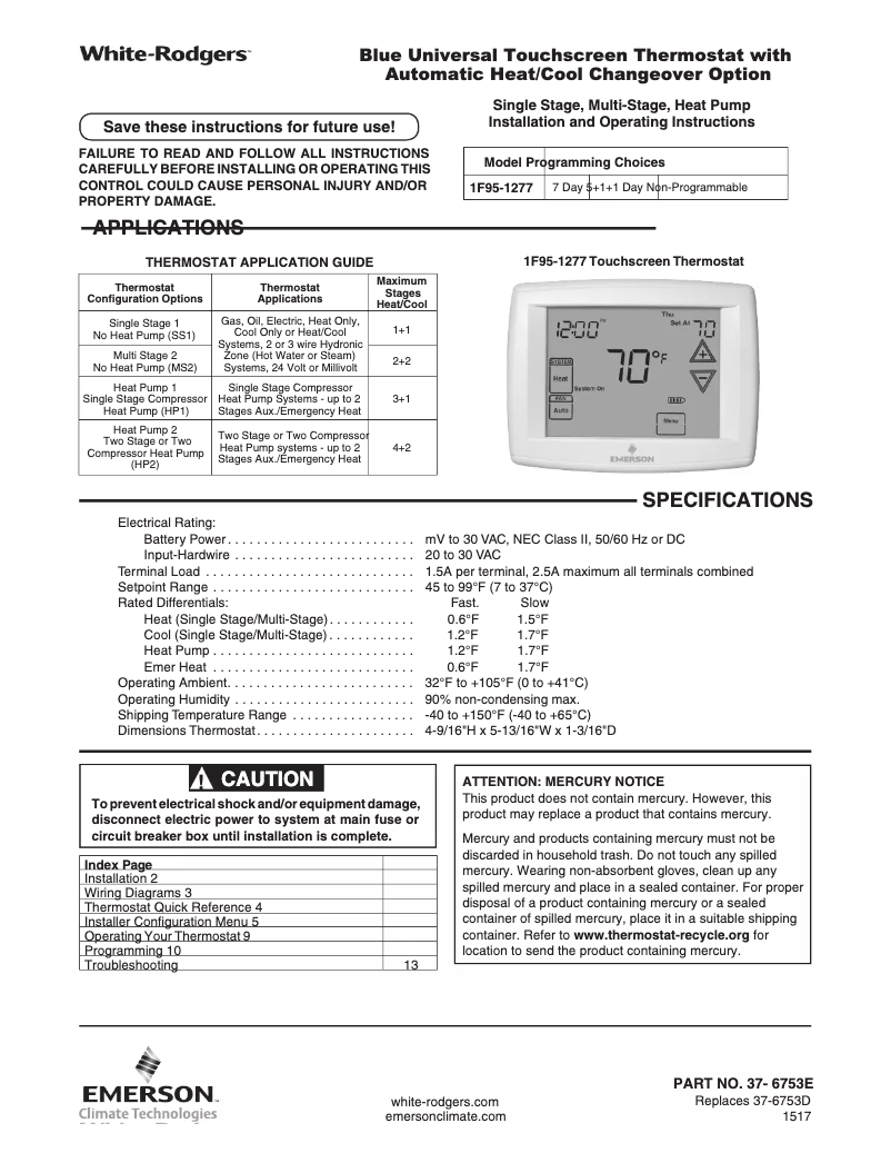 Page 1 de la notice Manuel utilisateur Emerson 1F95-1277