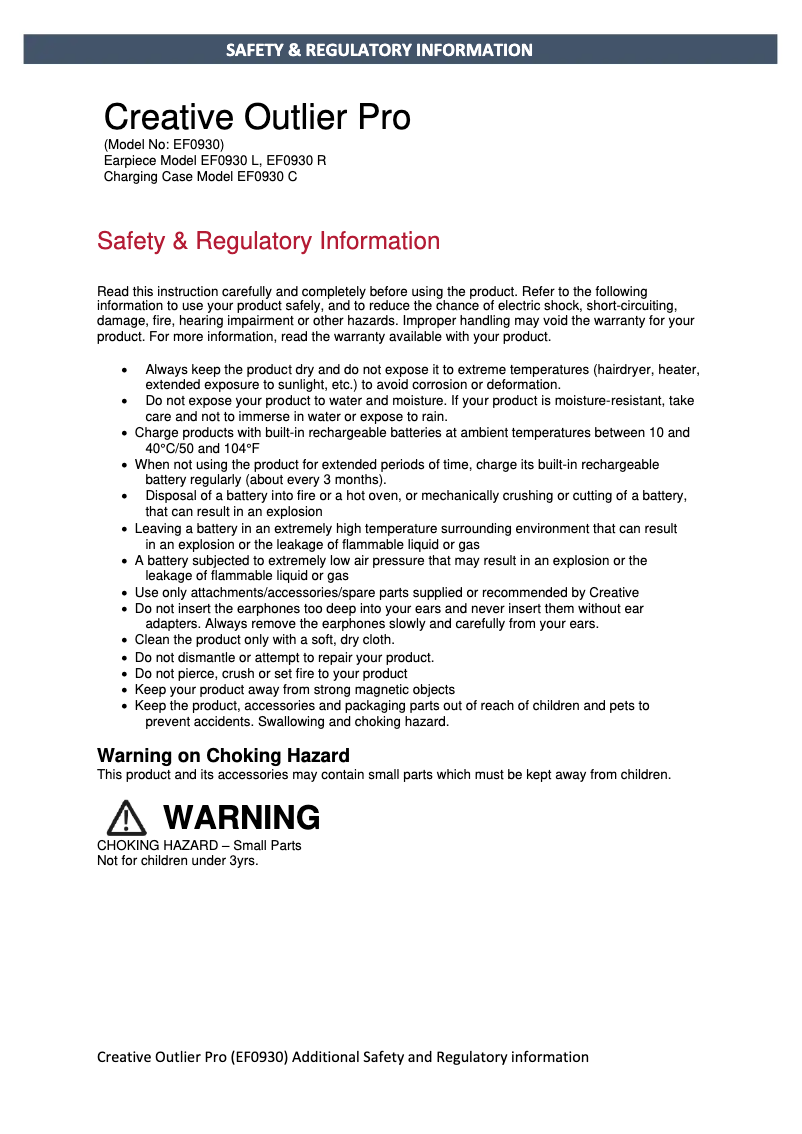 Página 1 del manual Instrucciones de seguridad Creative Outlier Pro