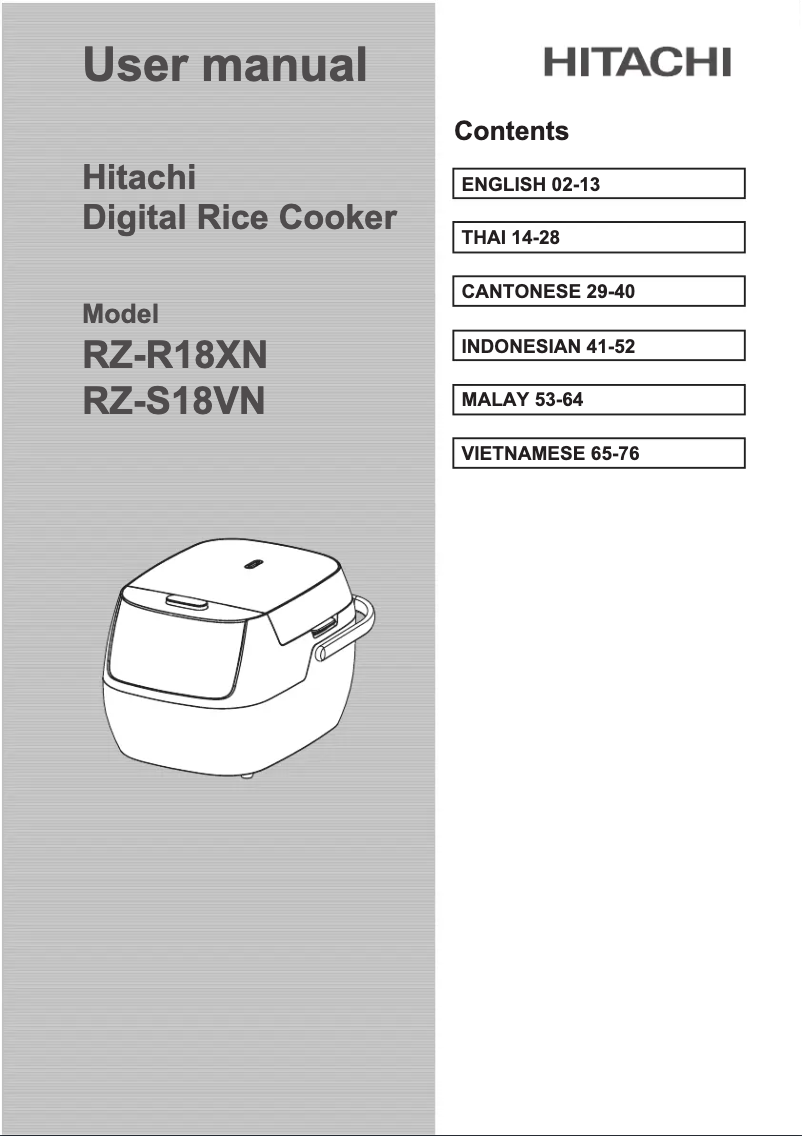 Page 1 of the manual User Manual Hitachi RZ-S18VN