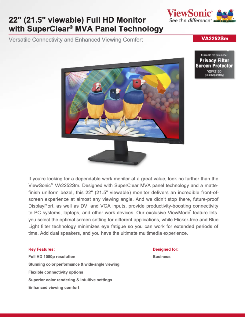 Image de la première page du manuel de l'appareil VA2252SM