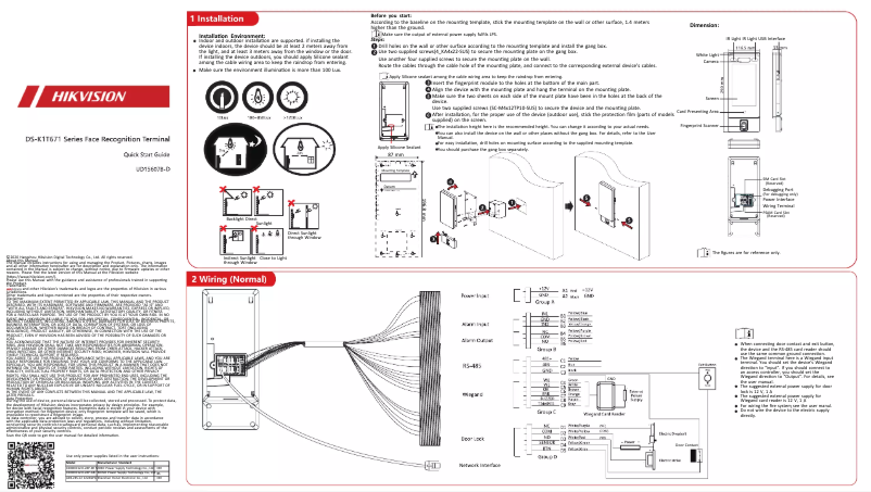 Page 1 de la notice Guide de démarrage rapide Hikvision DS-K1T671MF