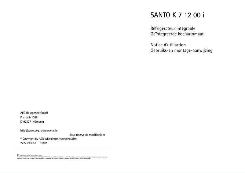 Page n°1 - Manuel utilisateur AEG Santo K71200I