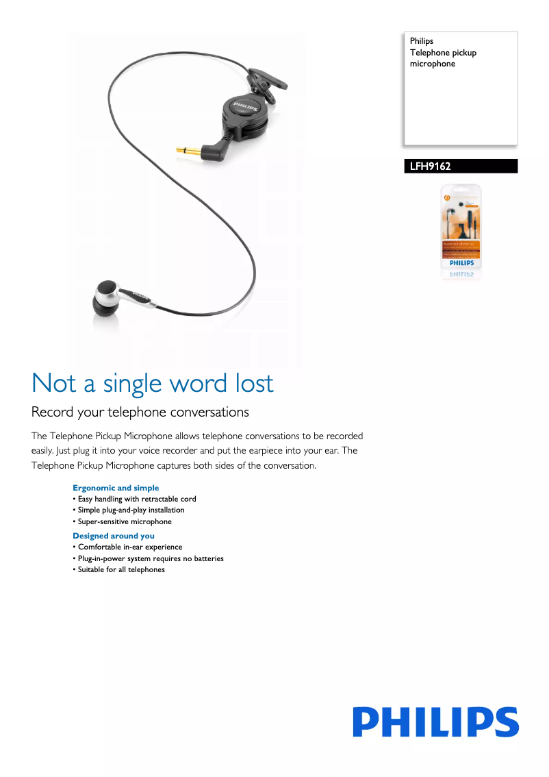 Page 1 de la notice Fiche technique Philips LFH9162