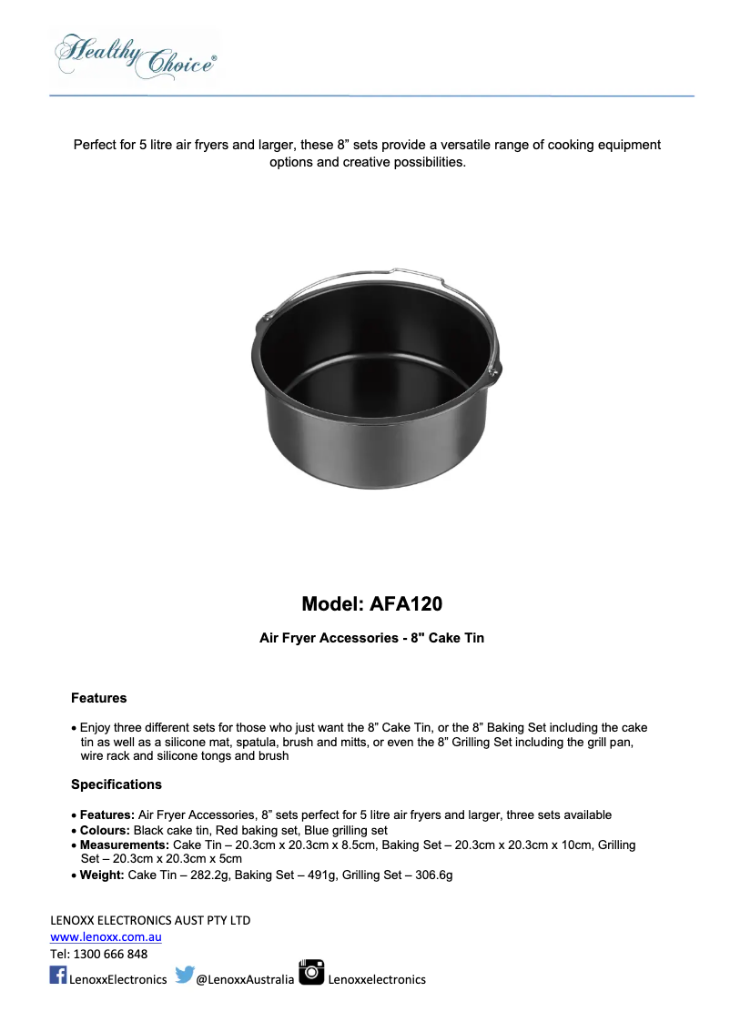 Page 1 de la notice Fiche technique Healthy Choice AFA160
