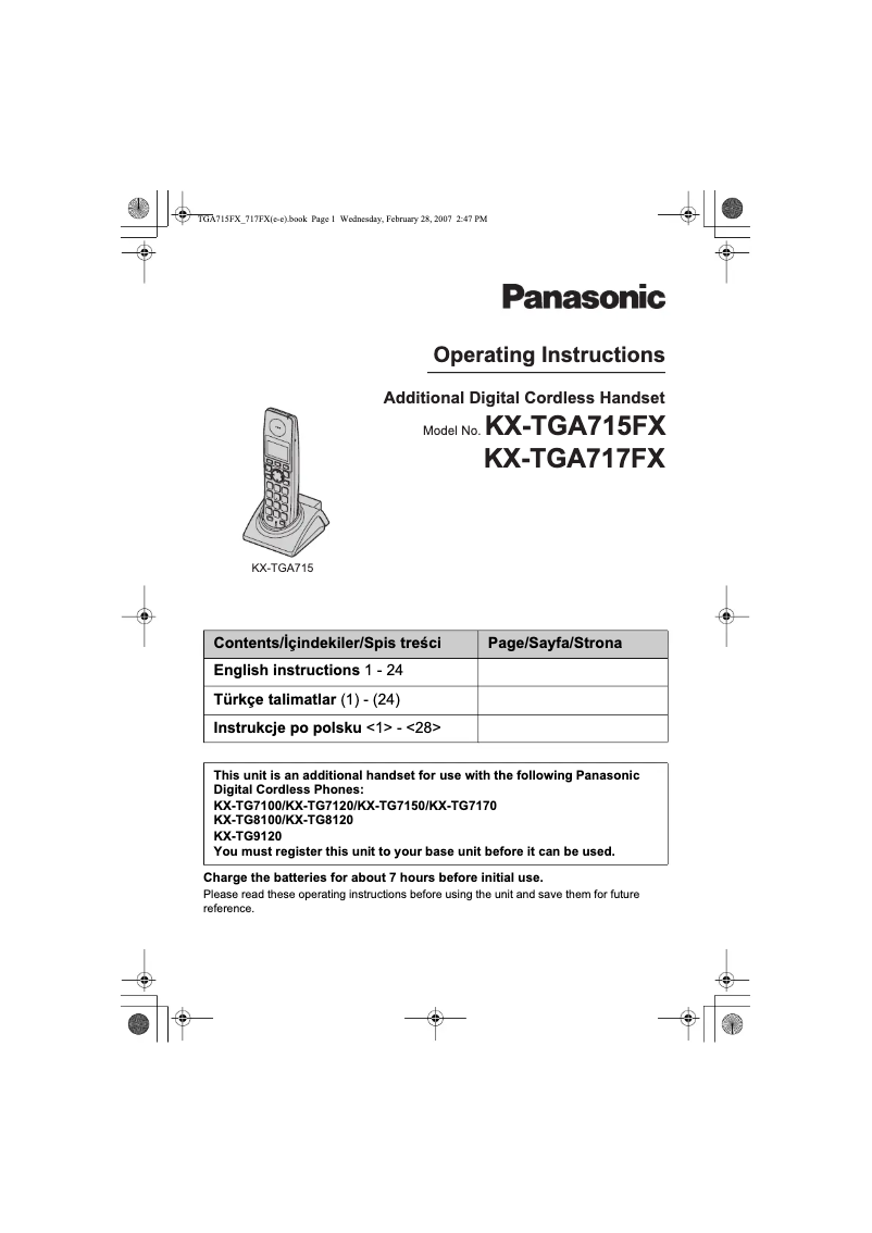 Image de la première page du manuel de l'appareil KX-TGA717FX