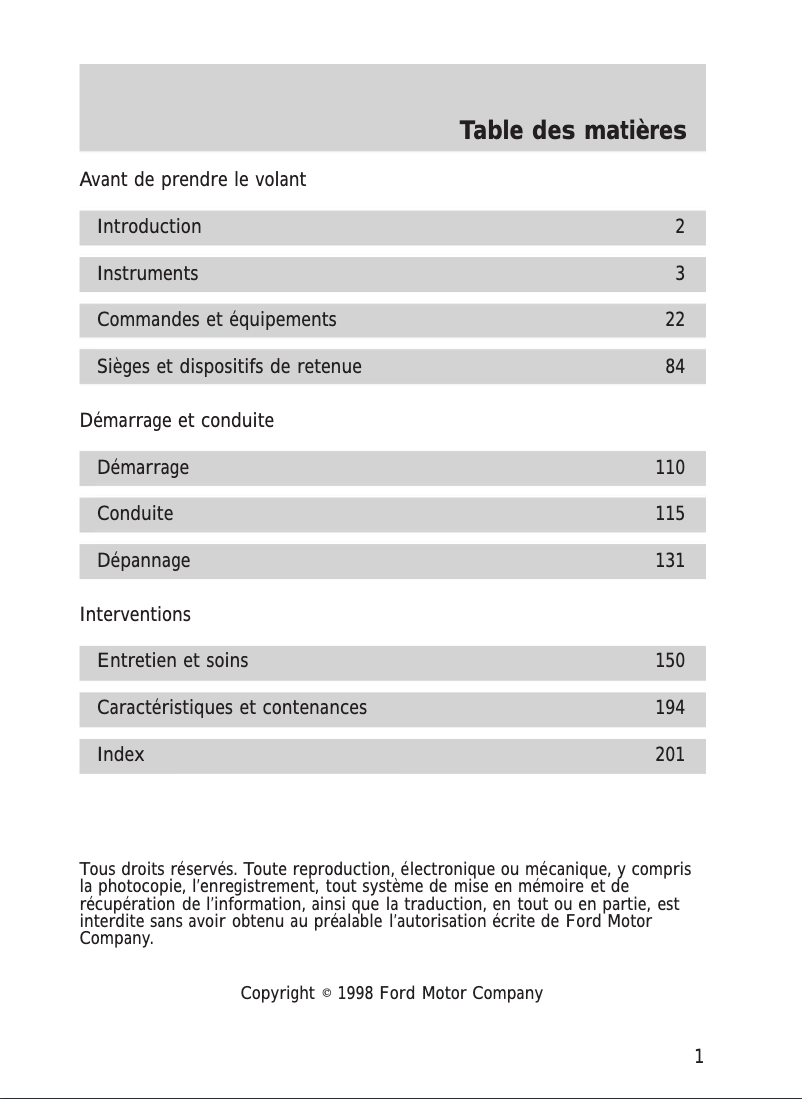 Page n°1 - Manuel utilisateur Lincoln Town Car (1999)