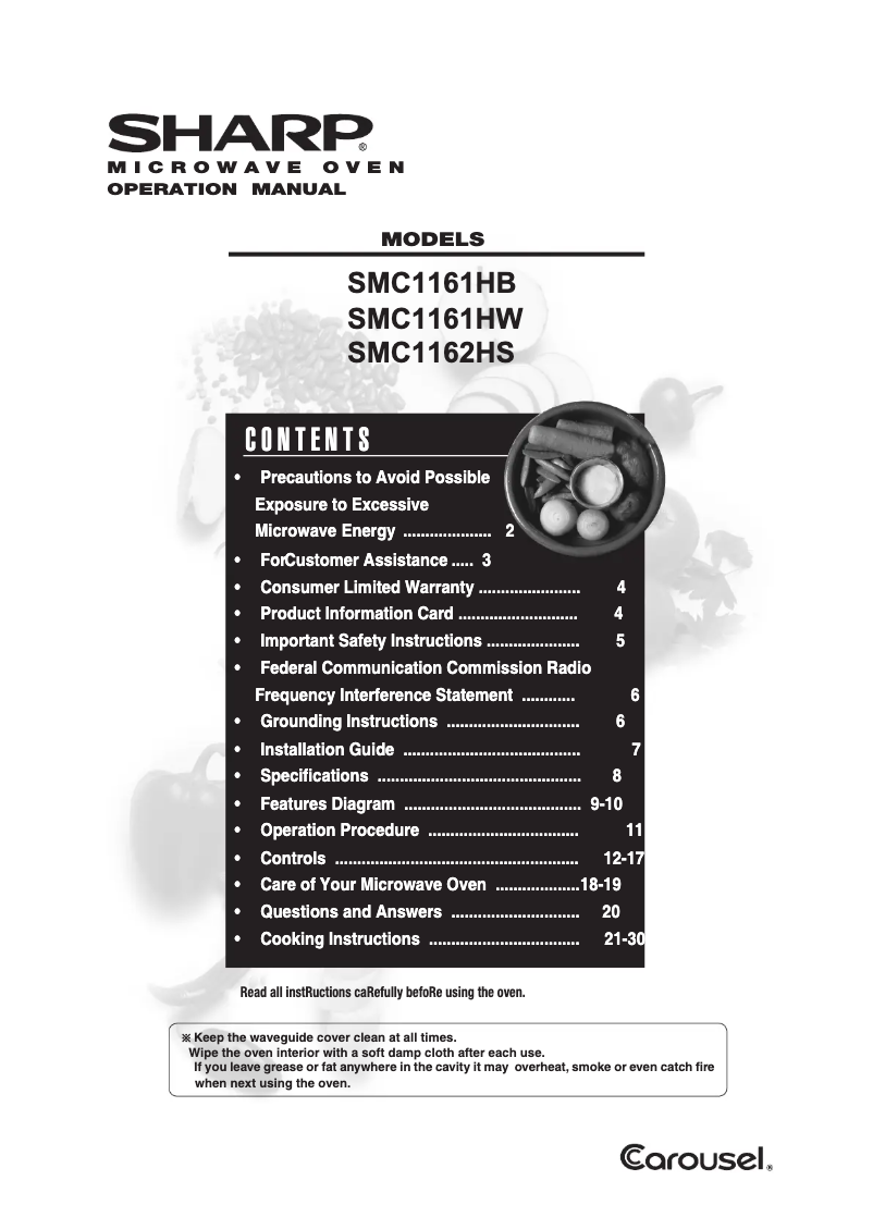 Page n°1 - Manuel utilisateur Sharp SMC1161HB