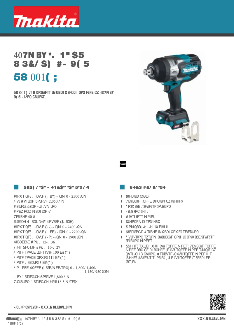 Page 1 de la notice Fiche technique Makita TW001GZ