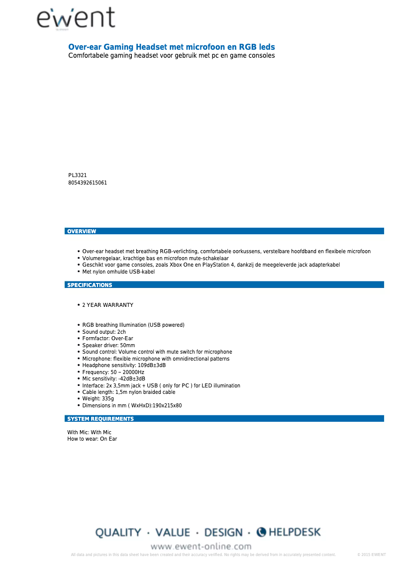 Page n°1 - Manuel utilisateur Ewent PL3321