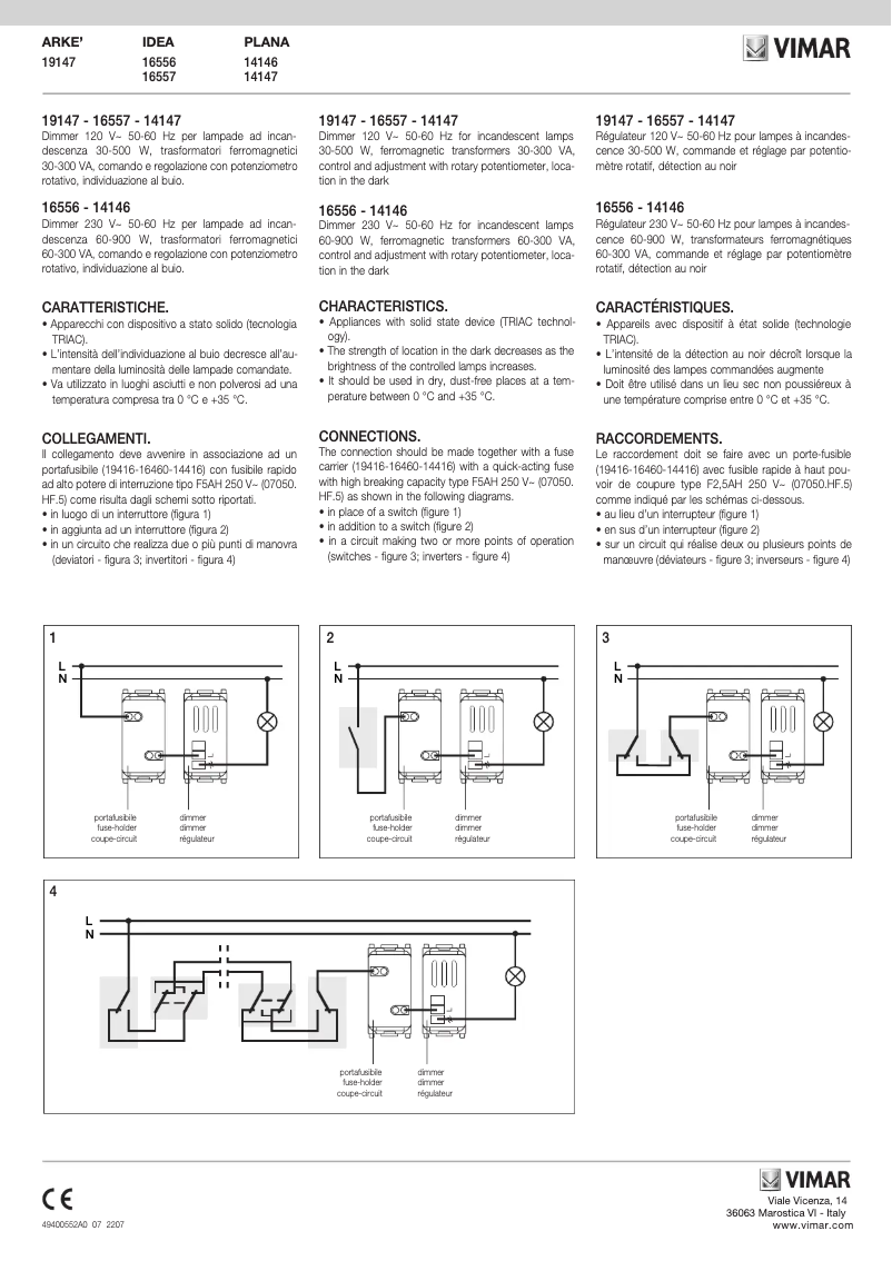 Page 1 de la notice Manuel utilisateur Vimar 19147