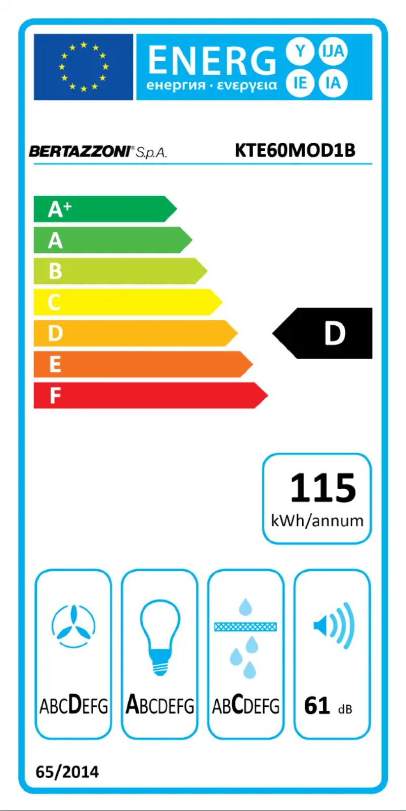 Página 1 del manual Etiqueta energética Bertazzoni KTE60MOD1C
