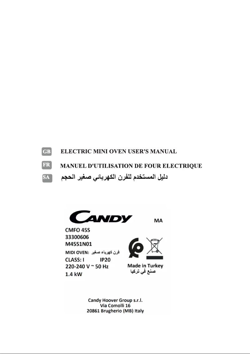 Page n°1 - Manuel utilisateur Candy CMFO 45S
