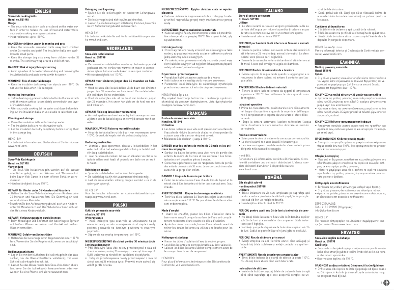 Page 1 de la notice Manuel utilisateur Hendi 551998