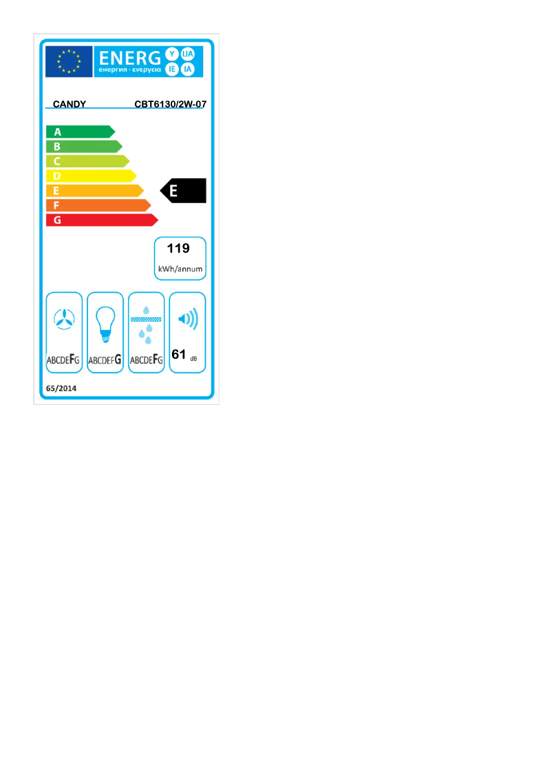 Page n°1 - Label énergétique Candy CBT6130/2W-07