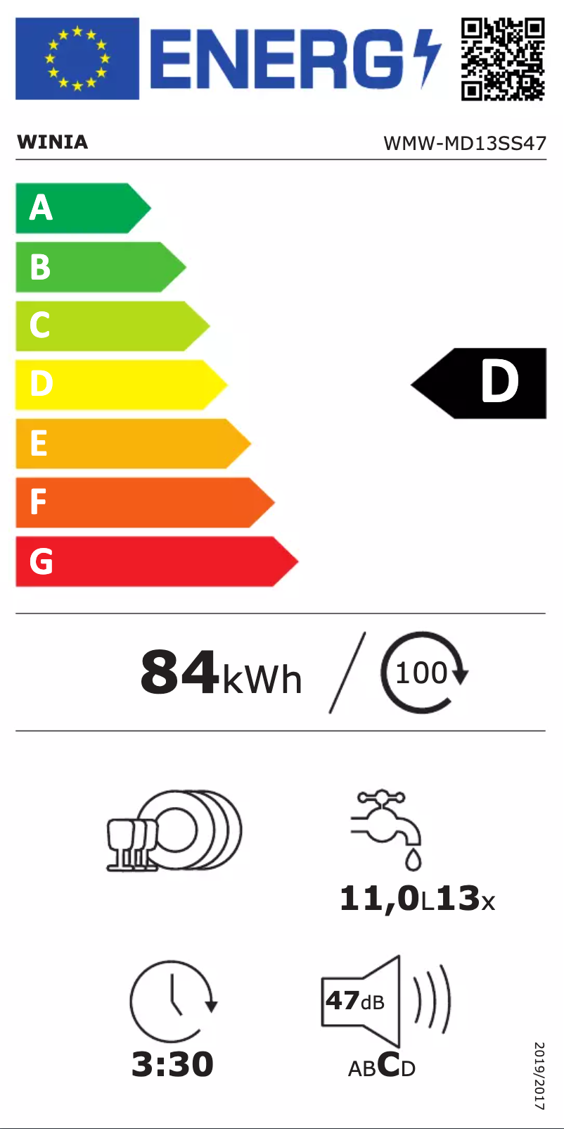 Page n°1 - Label énergétique Winia WMW-MD13SS47