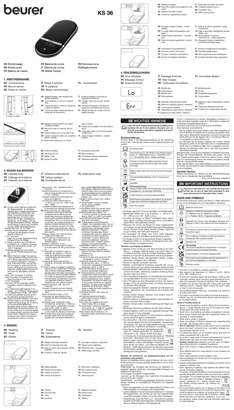 Page 1 de la notice Manuel utilisateur Beurer KS 36