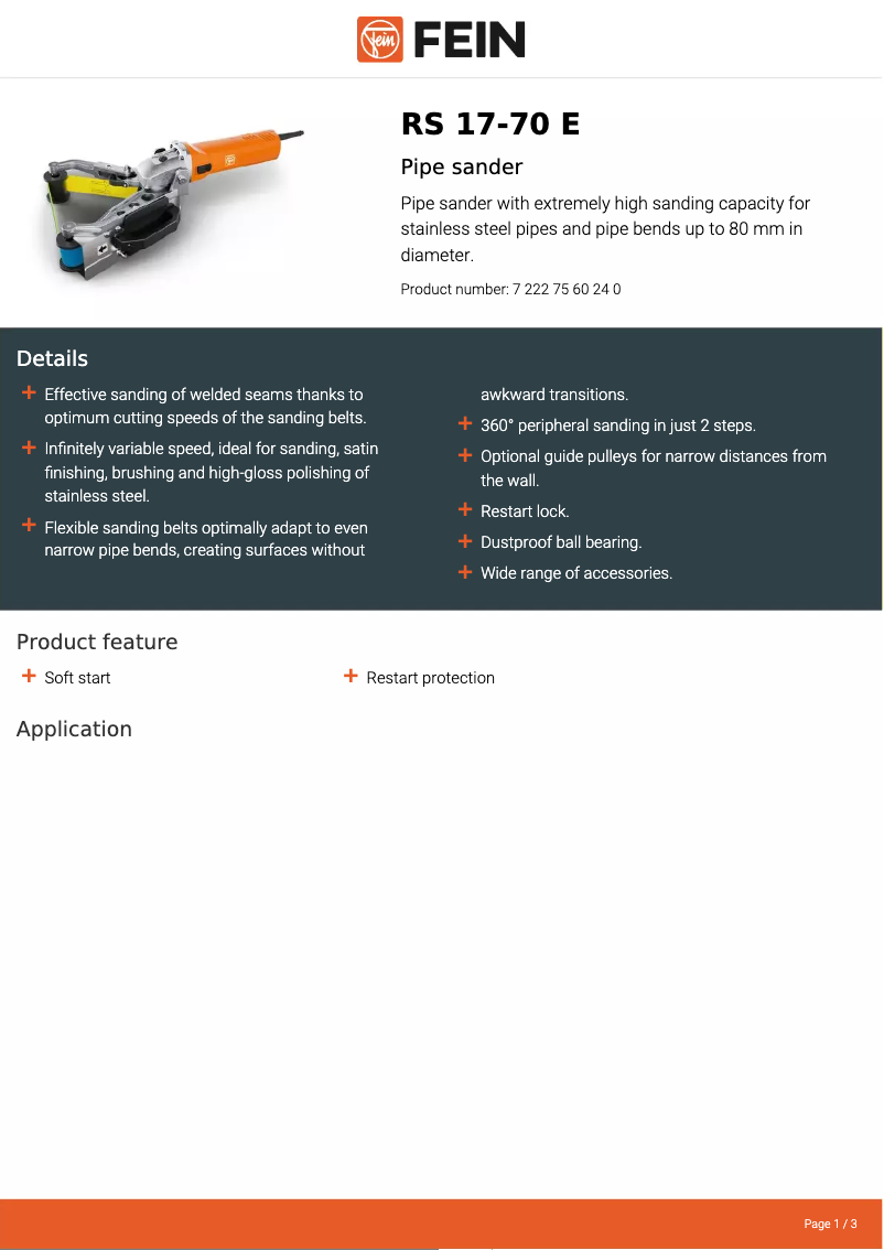 Página 1 del manual Ficha técnica Fein RS17-70E