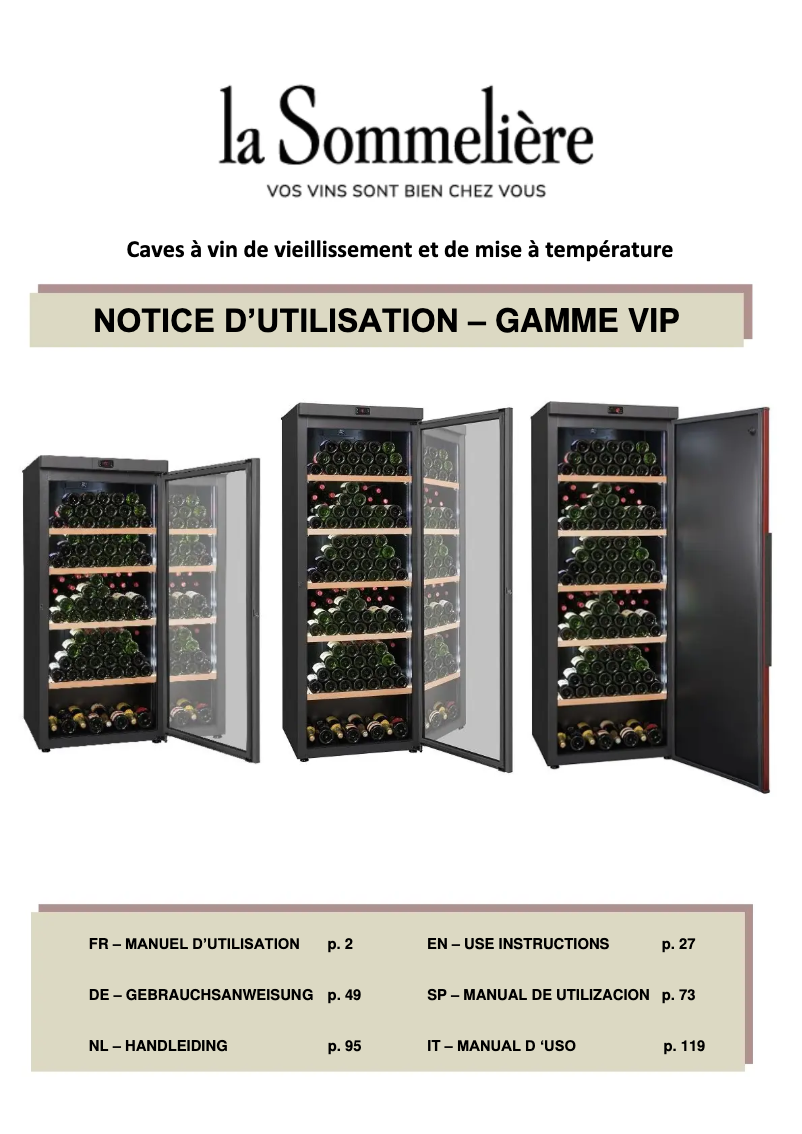 Page 1 de la notice Manuel utilisateur La Sommelière VIP280V