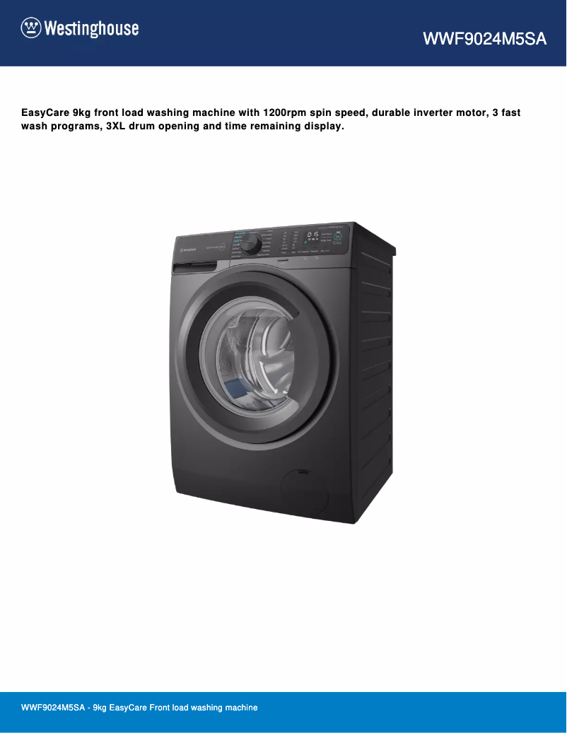 Page 1 de la notice Fiche technique Westinghouse WWF9024M5SA