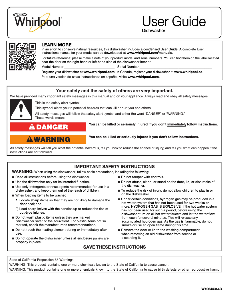 Image de la première page du manuel de l'appareil WDF320PADB