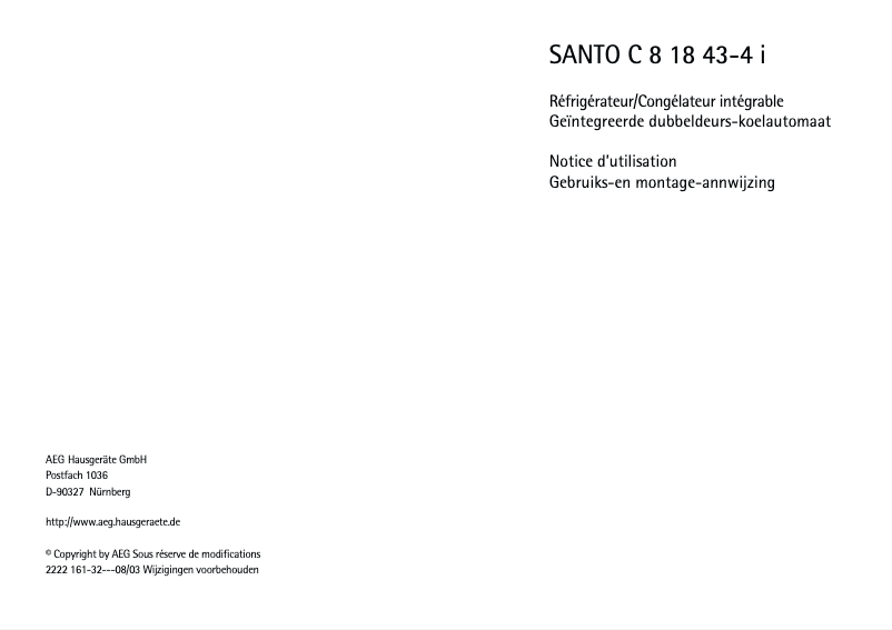 Page n°1 - Manuel utilisateur AEG-Electrolux Santo C 81843 I