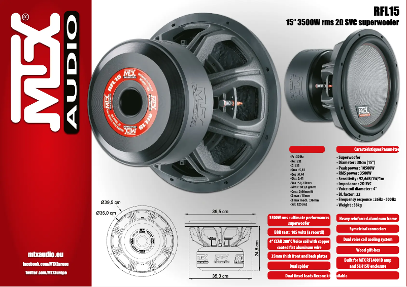 Page 1 de la notice Fiche technique MTX Audio RFL15