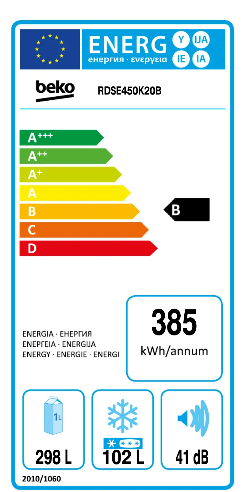 Page 1 de la notice Label énergétique Beko RDSE450K20B