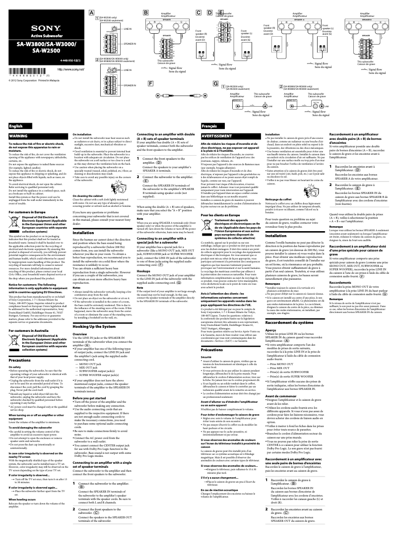 Page n°1 - Manuel utilisateur Sony SA-W3800