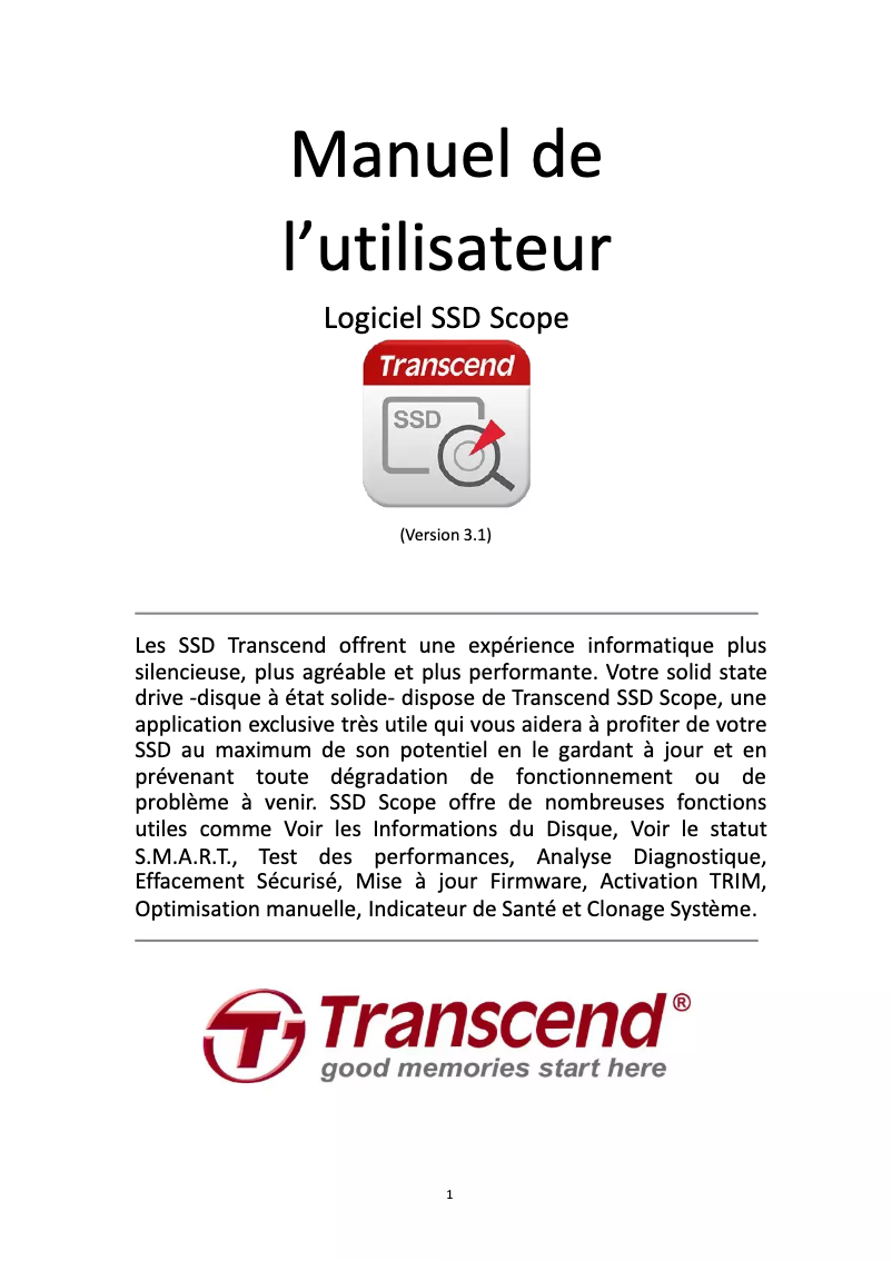 Page 1 de la notice Manuel utilisateur Transcend TS2TMTS830S