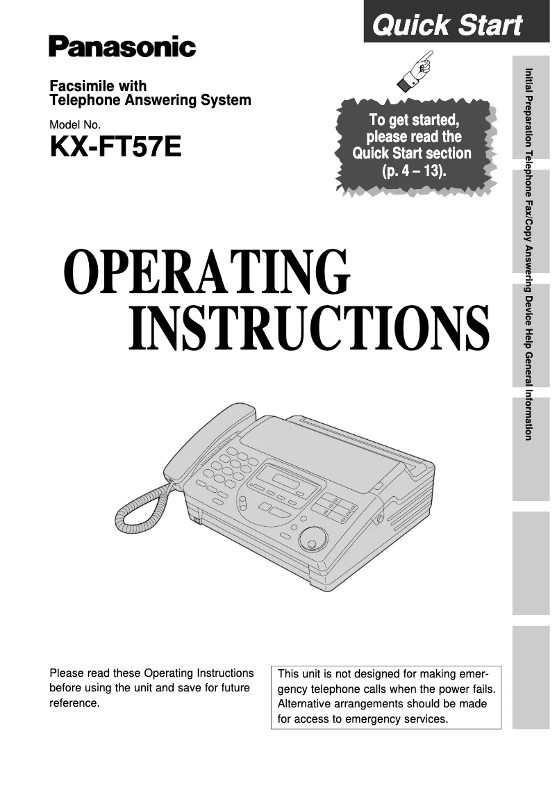 Page 1 de la notice Manuel utilisateur Panasonic KX-FT57E
