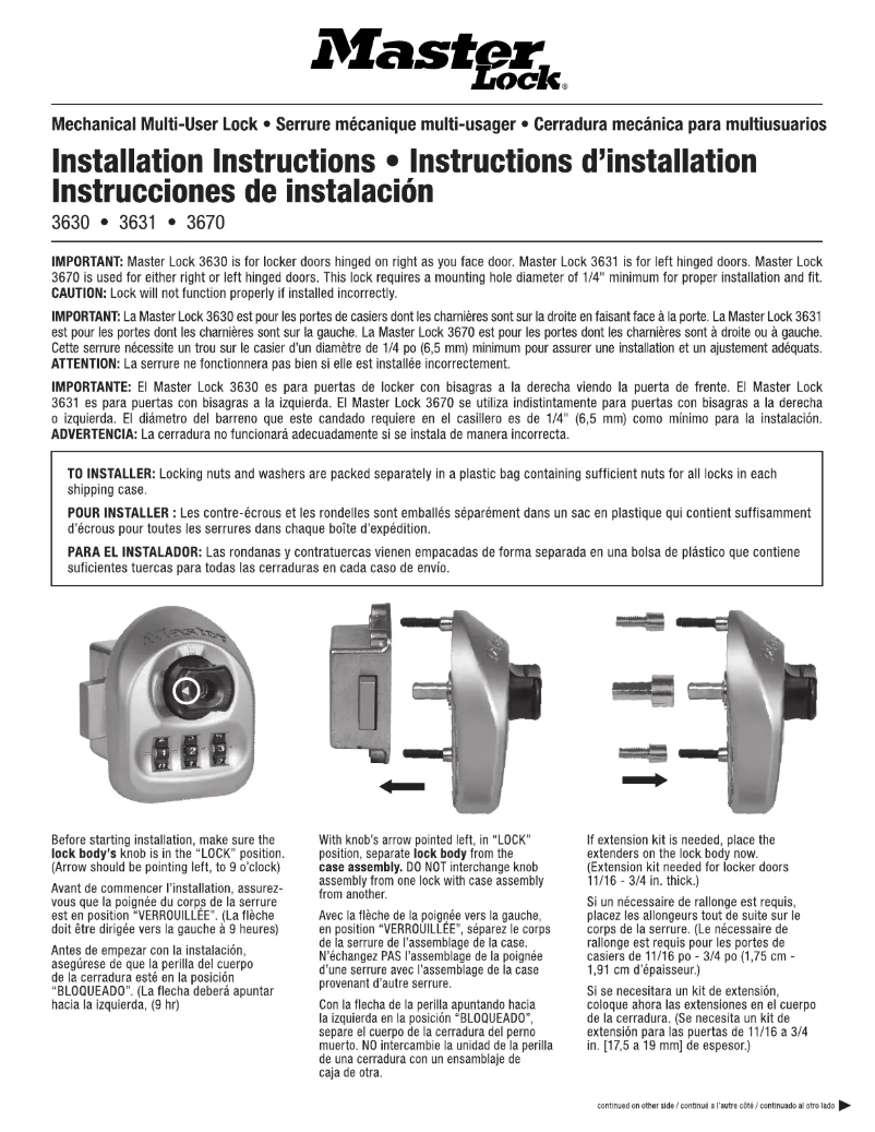 Page 1 de la notice Manuel utilisateur Master Lock 3670