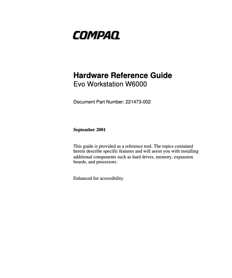 Image de la première page du manuel de l'appareil Compaq Evo W6000